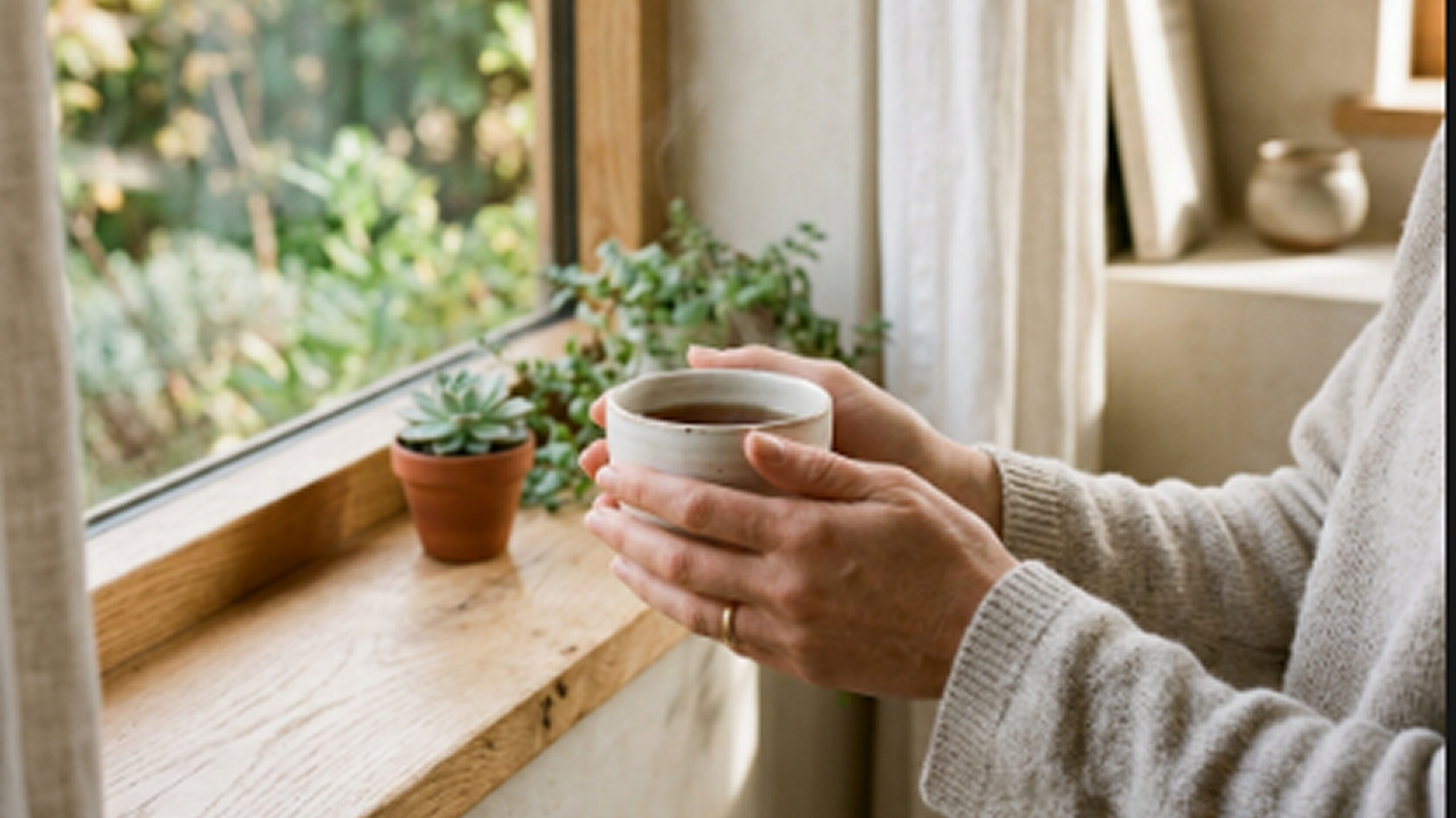 peaceful person havin a goodmorning coffee